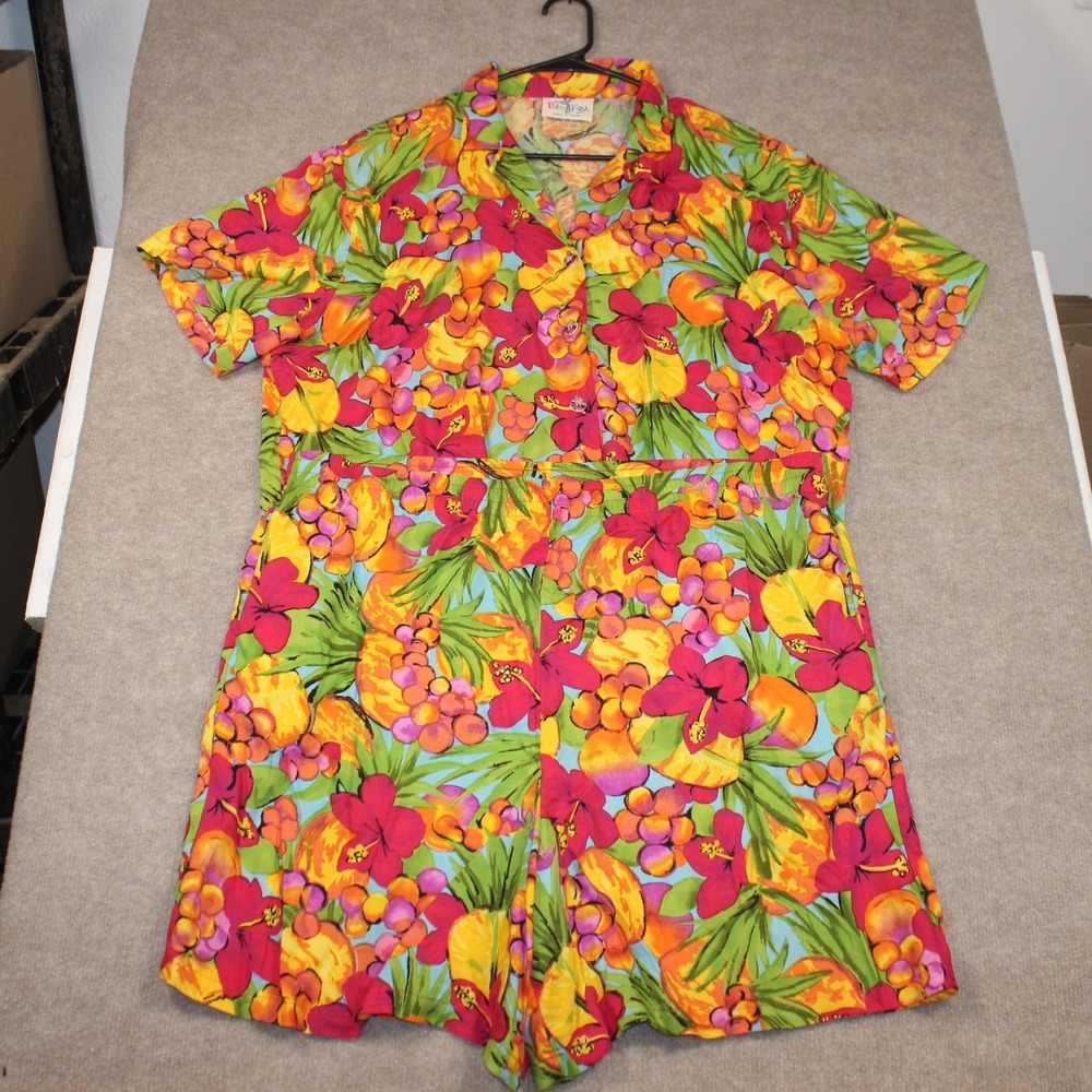 Palm Bay Hawaii Tropical Fruit Floral Rayon Shirt and Shorts Set Large‎ Vintage
